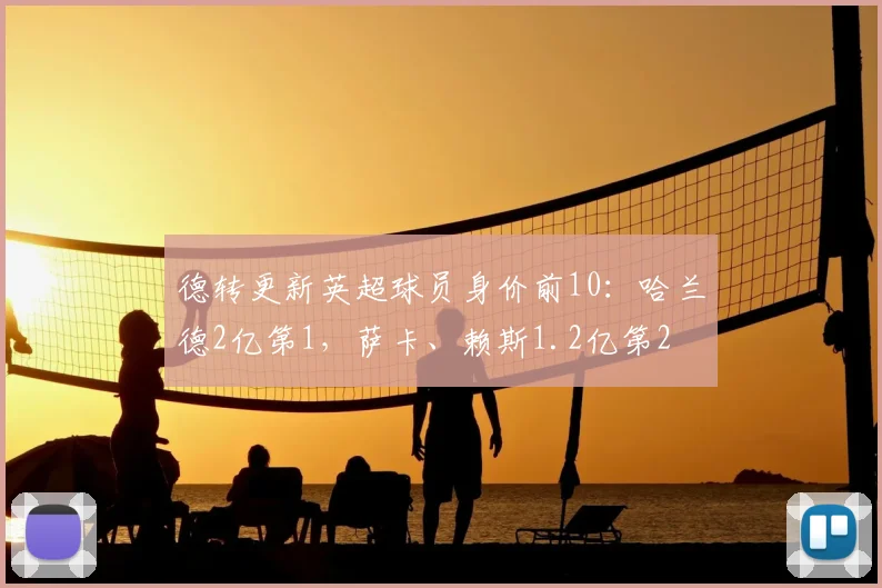 德转更新英超球员身价前10：哈兰德2亿第1，萨卡、赖斯1.2亿第2